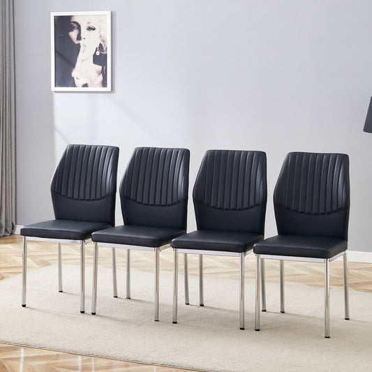 Luxury Simple Chair Set of 4 - High Resilience Dining Chair Black PU