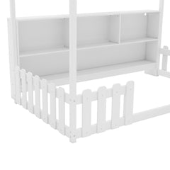Twin Size House Bed with LED Light, Wood House Bed with Storage