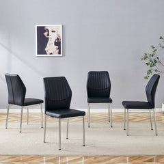 Luxury Simple Chair Set of 4 - High Resilience Dining Chair Black PU