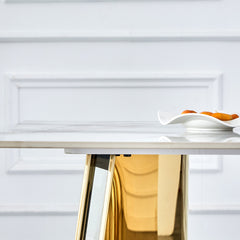 The luxurious cold jade dining table , paired with electroplated