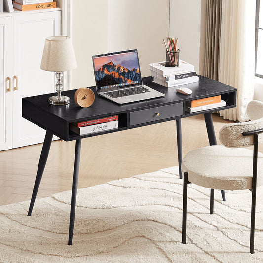 Mid Century Desk with USB Ports and Power Outlet, Modern Writing Study