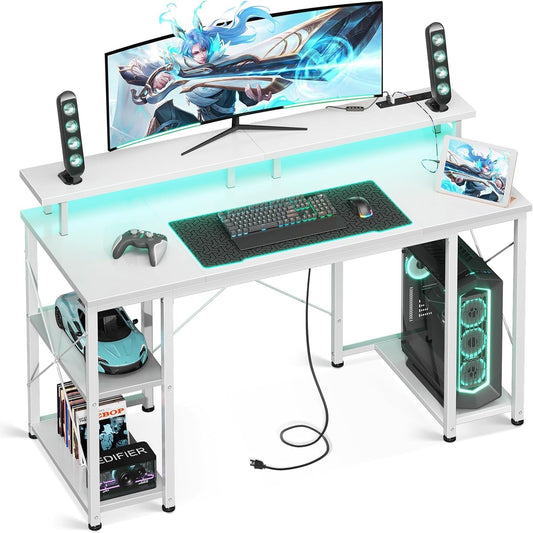 48 Inch Gaming Desk with LED Lights & Power Outlets, Computer Desk