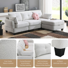 92*63"Modern Teddy Velvet Sectional Sofa,Charging Ports on Each
