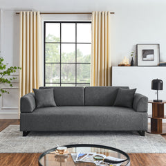 Linen Fabric 3 Seat Sofa with Two End Tables and Two Pillows,