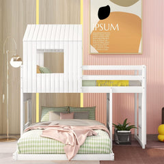 House Bunk Beds, Twin over Full Bunk Bed Wood Playhouse Bunkbed Low