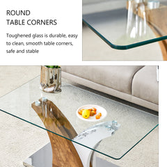 Modern Rectangular Coffee Table with Tempered Glass Top and Artistic
