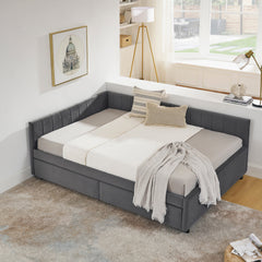 Full Size Upholstered Tufted Bed Frame with Two Drawers, Sofa Bed