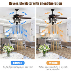 50 Inches Ceiling Fan with Lights Reversible Blades and Pull Chain