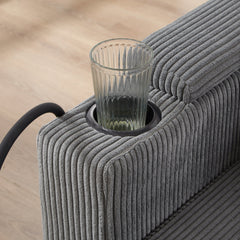 Convertible Chaise Lounge Sofa Chair Corduroy Sleeper with USB Ports,