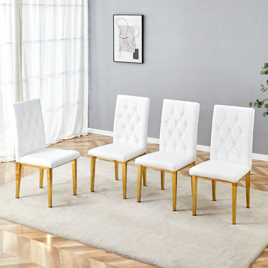 Elegant Vintage White Armless Dining Chairs Set with Grid Design and