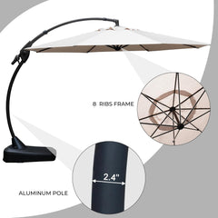 11FT Cantilever Umbrella with Base Outdoor Large round Aluminum Offset
