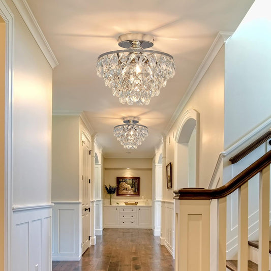 Modern E26 Small Crystal Chandelier Semi Flush Mount Ceiling Light
