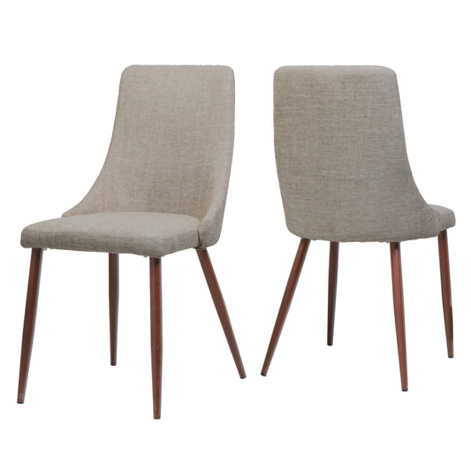 Mid Century Modern Fabric Armless Dining Chairs Set, Wheat and Dark