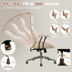 Ergonomic Home Office Chair, Mid-Century Modern Leather Chair with