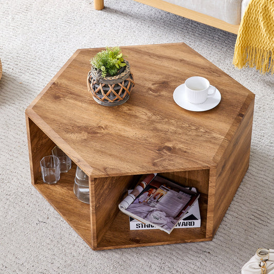 Hexagonal MDF Coffee Table with Characteristic Pattern Stickers and