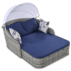 79.9" Outdoor Sunbed with Adjustable Canopy, Daybed With Pillows,