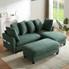 Upholstered Sectional Sofa with Movable Ottoman and Storage in Green