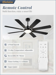 62 Inch Ceiling Fans with Lights, Black Modern Ceiling Fan with