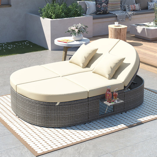 Outdoor Sun Bed Patio 2-Person Daybed with Cushions and Pillows,