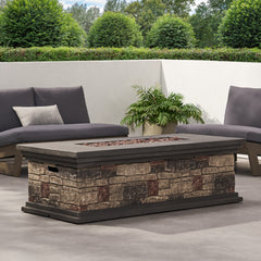 Contemporary Rectangle MGO Fire Pit 50,000 BTU Stone Gray Magnesium