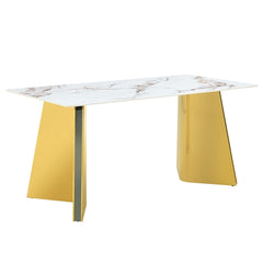 The luxurious cold jade dining table , paired with electroplated