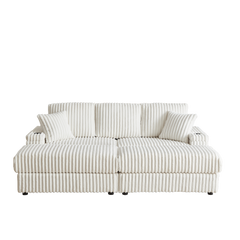 84Inch Corduroy 3-seater sofa With 3 back pillows ,2 toss pillows , a