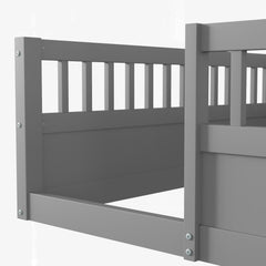 Full Floor Bed Frame with Fence, Wood Kids Floor Beds Frame for