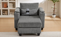 Convertible Chaise Lounge Sofa Chair Corduroy Sleeper with USB Ports,