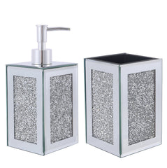 Square Soap Dispenser and Toothbrush Holder in Gift Box, Silver