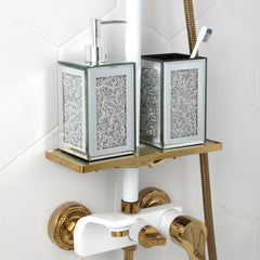 Square Soap Dispenser and Toothbrush Holder in Gift Box, Silver