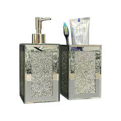 Square Soap Dispenser and Toothbrush Holder in Gift Box, Silver