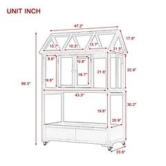 Garden Wood Portable Cold Frame with Movable Wheels Mini Greenhouse