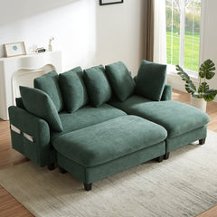 Upholstered Sectional Sofa with Movable Ottoman and Storage in Green