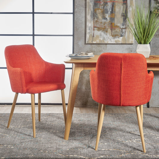 Mid Century Modern Fabric Upholstered Dining Chairs Armchairs in Muted