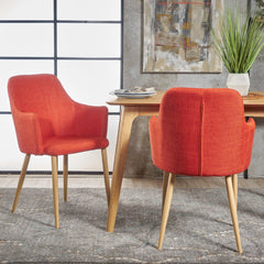 Mid Century Modern Fabric Upholstered Dining Chairs Armchairs in Muted