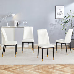 4 Dining Chair Set, White Dining Chair Set, PU Material High Back Seat