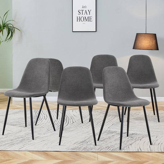 Modern Linen-Cotton Dining Chair Set - Six Pieces in Dark Gray with