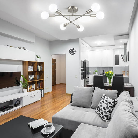 Modern Sputnik Chandelier, 6-Light Ceiling Light Fixture, Bedroom
