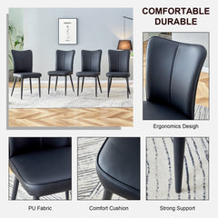Modern Minimalist Dining Chairs Set of Four with Black PU Leather and