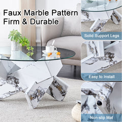Modern Round Glass Coffee Table with Tempered Glass Countertop and