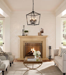 UL Listed Black Industrial 4 Light Lantern Chandelier Ceiling Light