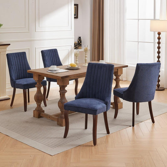 Linen Dining Chairs Set of 4,Comfy Fabric Upholstered Accent Chairs