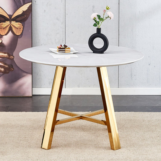Modern minimalist white patterned circular dining table and coffee