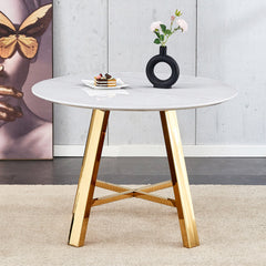 Modern minimalist white patterned circular dining table and coffee