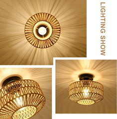 Boho Light Fixtures Ceiling Mount,Mini Rattan Chandelier Light Fixture