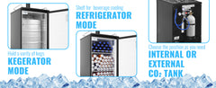 SucceBuy 152L Stainless Steel Beer Kegerator Draft Beer Dispenser Adjustable Faucet Regulator Keg Refrigerator Dual Tap for Home