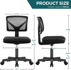 Armless Desk Chairs with Wheels Cute Home Office Chair No Arms,