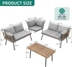 4 Pieces Patio Furniture Set, Outdoor Wicker Conversation Sectional