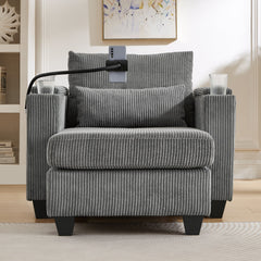 Convertible Chaise Lounge Sofa Chair Corduroy Sleeper with USB Ports,