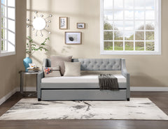 Twin Size Upholstered Daybed with Trundle,Sturdy Wood Bedframe w/